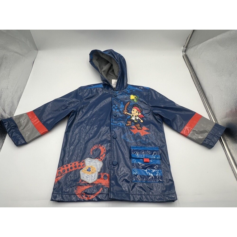 Disney Store Deluxe Jake and the Never Land Pirates Rain Jacket Blue Hooded 3T